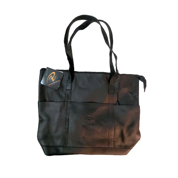 Womens 100% LEATHER MLB Houston Astros Large Black Leather Tote Bag NWT - Picture 2 of 7